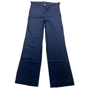 White House Black Market Pants Womens 6 Navy Belted Wide Leg Linen Preppy